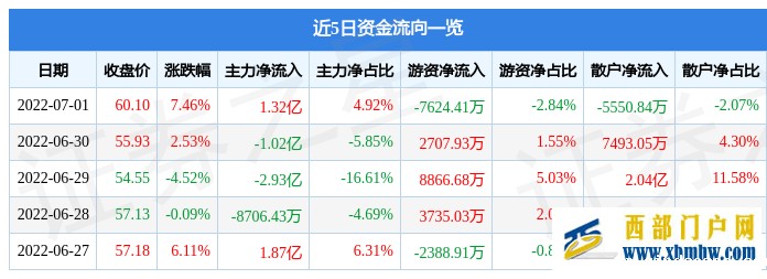 西藏矿业7月1日主力资金净买入1.32亿元(图1)